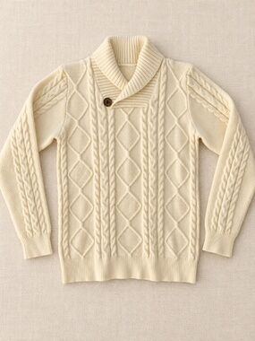 Cream Cable Knit Shawl Collar Button Cardigan 140 9-10Y